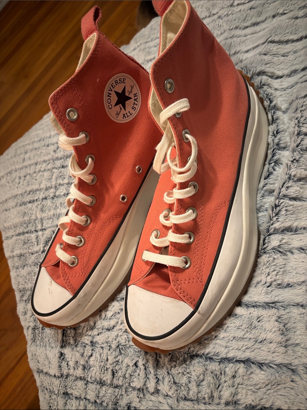 Converse High Top Sneakers in Coral-Orange Canvas